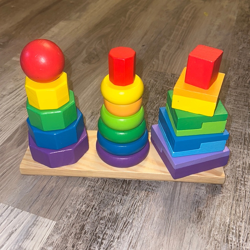 Melissa & Doug Geometric Stacker - Wooden Educational Toy